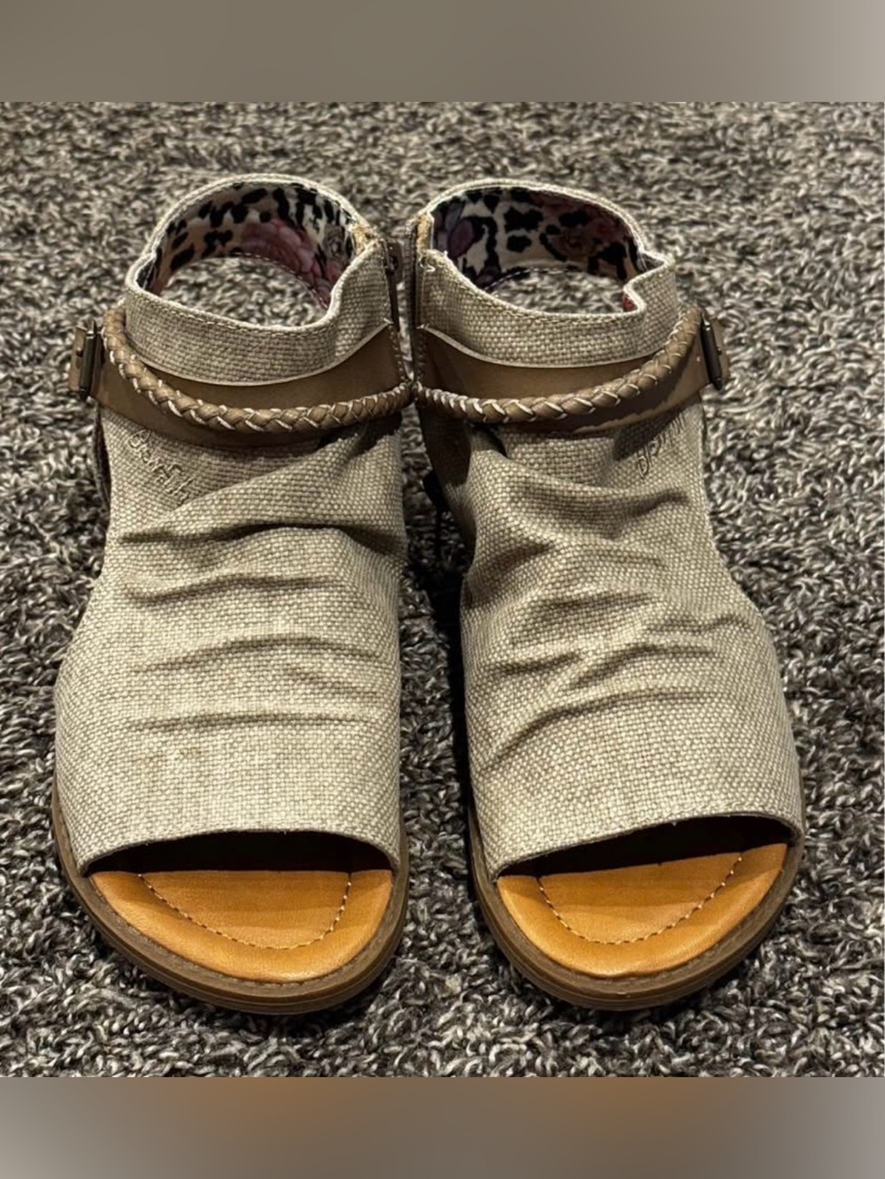 Neutral Canvas Open-Toe Sandals with Braided Strap